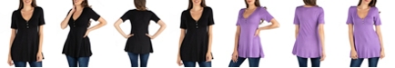 24seven Comfort Apparel Quarter Sleeve Tunic Top with Button Detail